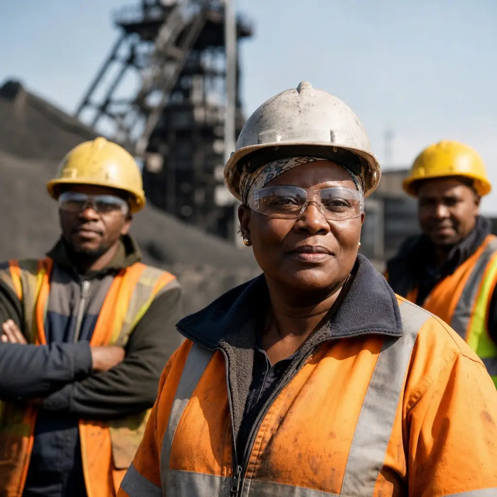 South African industrial workers in safety gear on a worksite