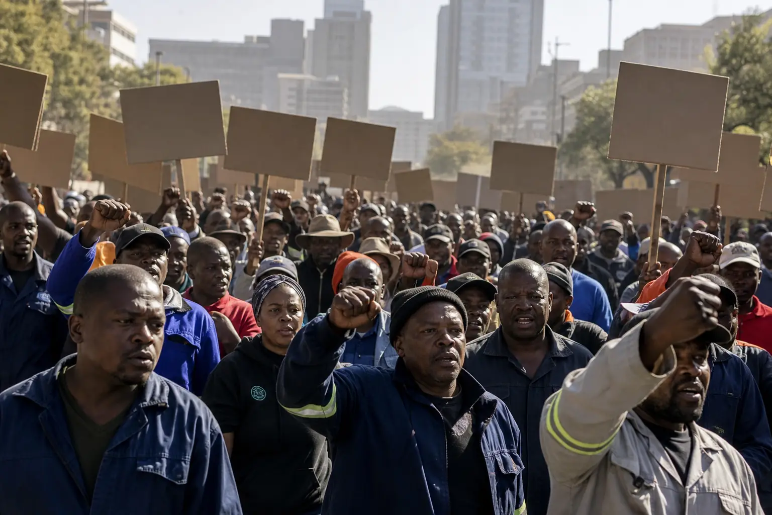 South African workers marching peacefully for fair wages